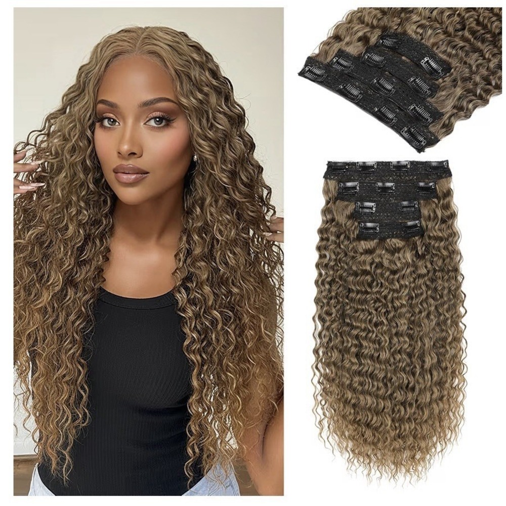 REECHO Hair Extensions 4 Pcs 20" Clip in Hair 100% Super Protein-golden Walnut